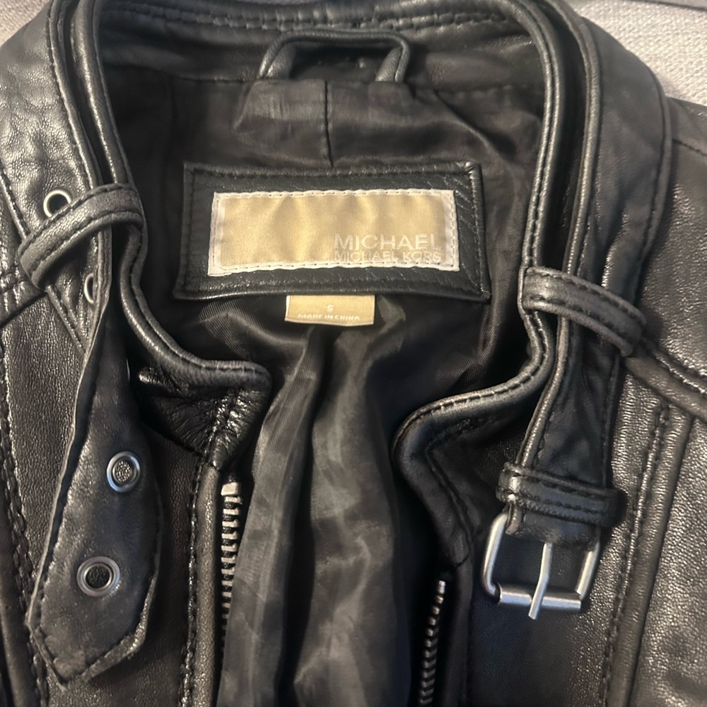 Michael Kors Black Leather Military Jacket - Picture 3 of 5